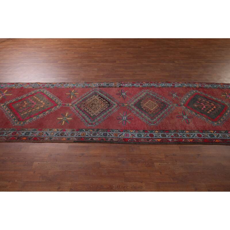 Tribal Ardebil Vintage Persian Runner Rug Handmade Wool Carpet - 3'5" x 12'9"