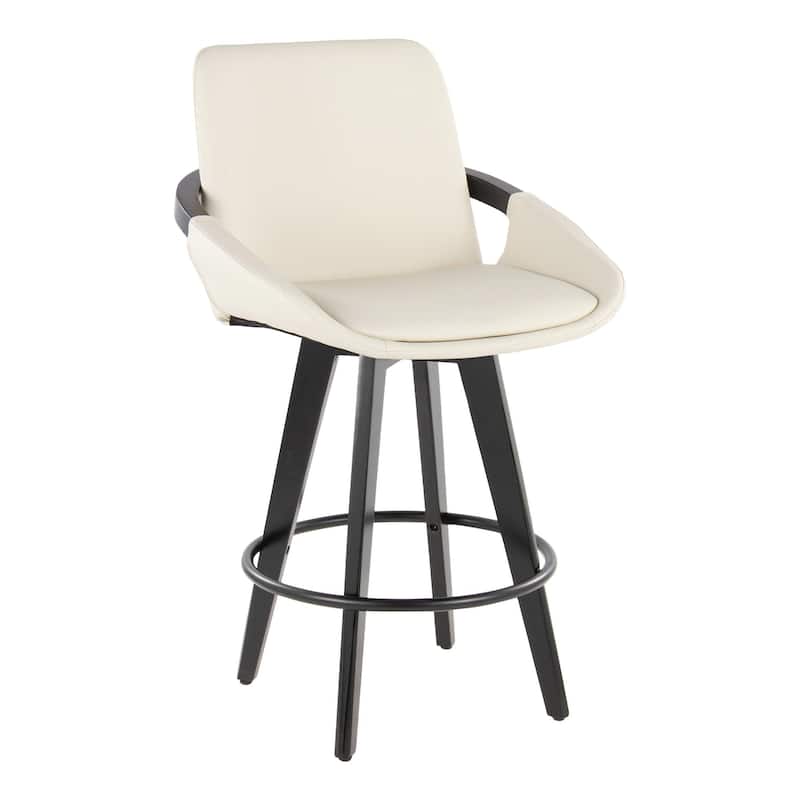 Porch & Den Pugo 26" Fixed-Height Upholstered Counter Stool with Splayed Wood Legs (Set of 2) - Cream Faux Leather