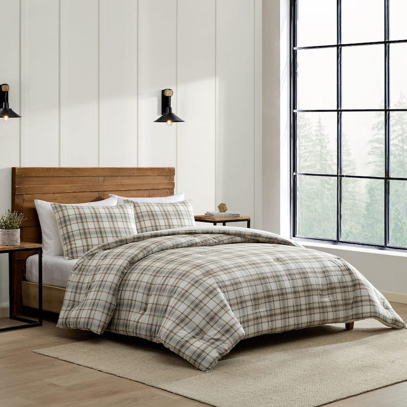 Eddie Bauer Ashland Plaid Cotton Brown Reversible Comforter Set