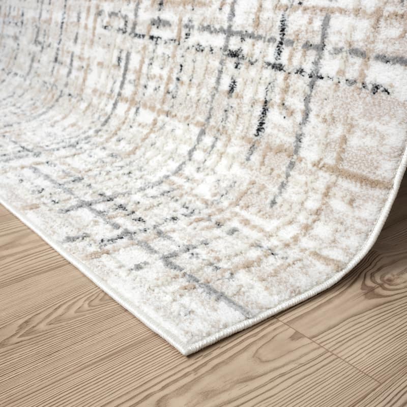 Abani Viva VIV130A Neutral Beige Grey Crosshatch Area Rug
