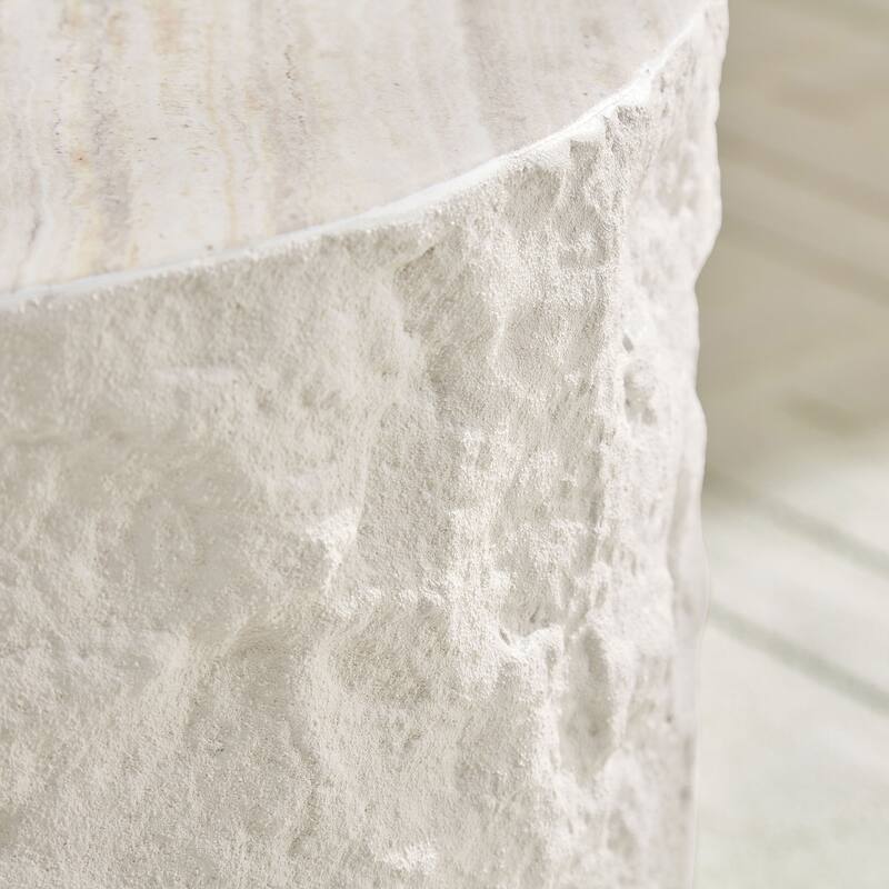 GDF Studio - Aries Modern Fiberglass Round Side Table with Imitation Stone Design