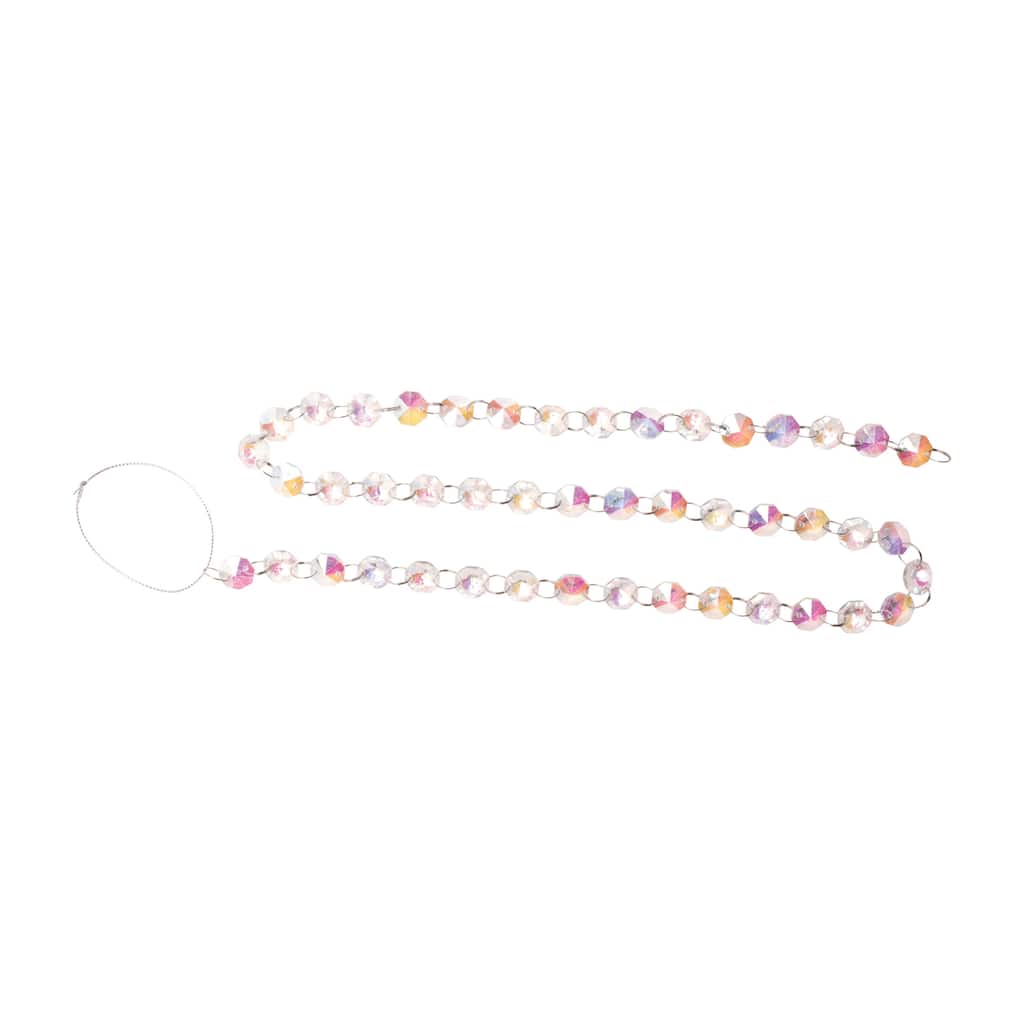Set of 2 Iridescent Glass Bead Garlands 36” Pink, Blue & Clear Holiday Decoration for Trees - 36” L x 0.25” W x 0.25” H