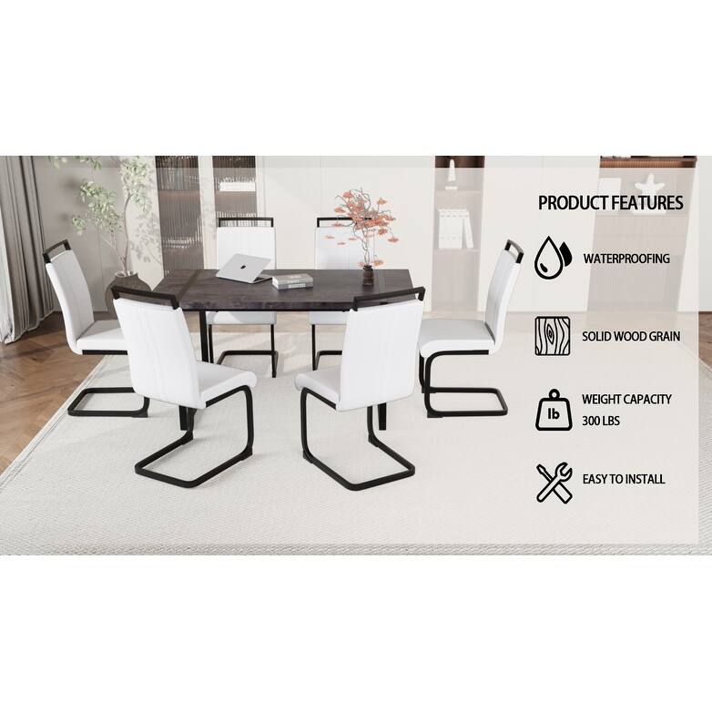 Modern Dining Set with Rectangular MDF Black Table & High Back C-shaped Tube Chairs