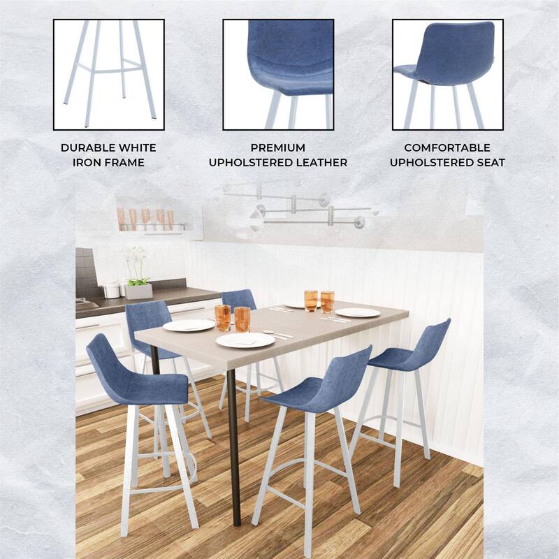 Leather 41" Counter Height Bar Stool with Stainless Steel Legs and Footrest