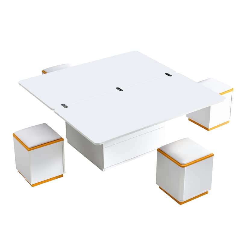 Lift Top Coffee Table with Four Storage Stools Foldable Top and Adjustable Design for Living Room Use