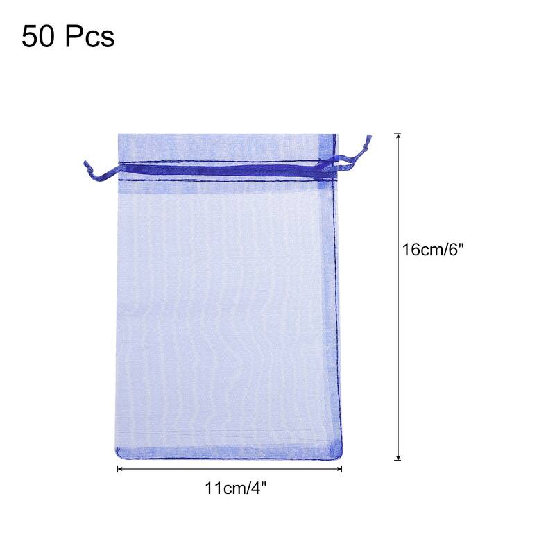 50pcs Organza Bags Drawstring Favor Pouches Sheer Mesh Bag for Gift - Dark Blue - 4 inch x 6 inch