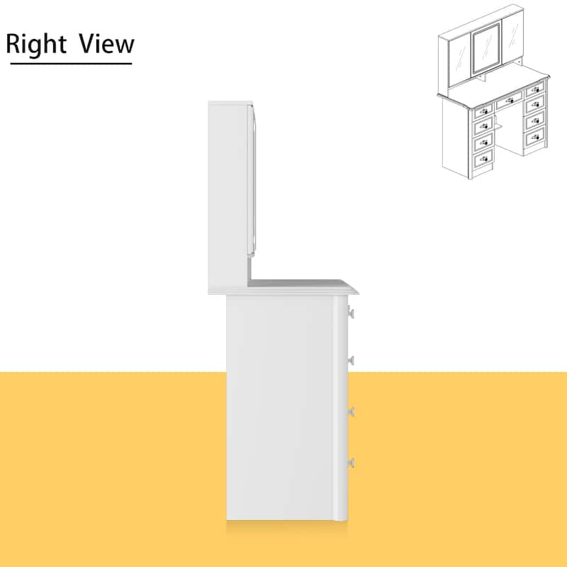 43.3"W Makeup Vanity White Vanity Desk with Hidden Storage Shelves