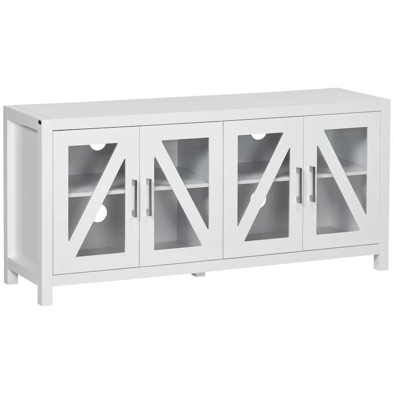 ​Minimalist Cream White TV Stand with 2 Storage and 2 Glass Doors Cabinets for Living Room Bedroom and Apartment​