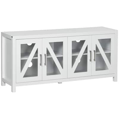 51.3" TV Stand with Adjustable Shelves, 4 Glass Doors and 4 Cable Holes for TVs Up to 58"