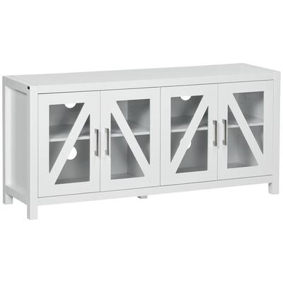 TV Cabinet Stand for TVs up to 58", Entertainment Center with Adjustable Shelves, 4 Glass Doors and 4 Cable Holes