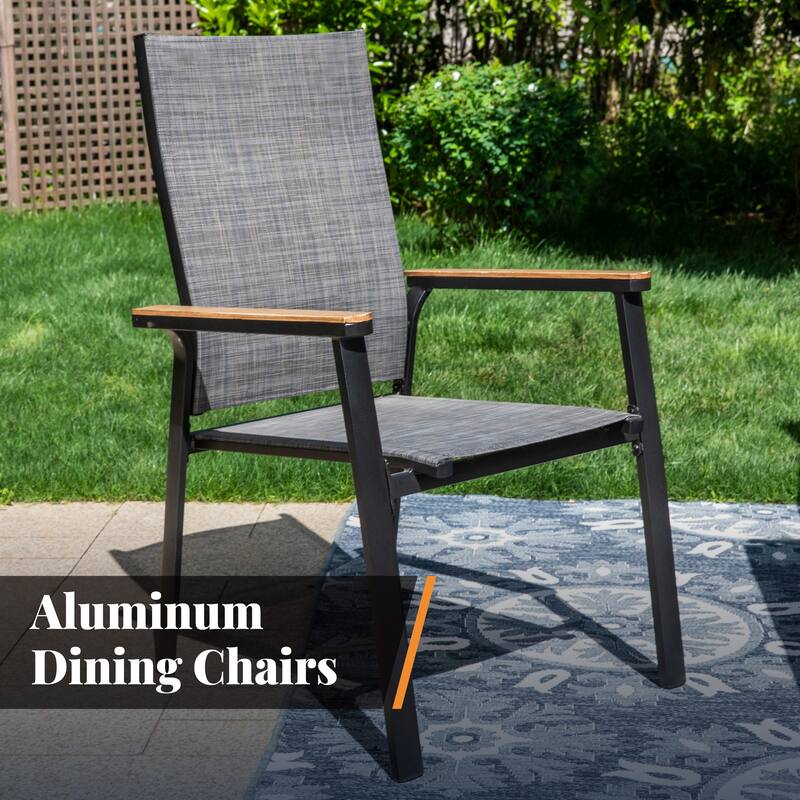 MAISON ARTS 7 Pieces Dining Set, 6 Aluminium Stackable Dining Chairs and a Metal Table