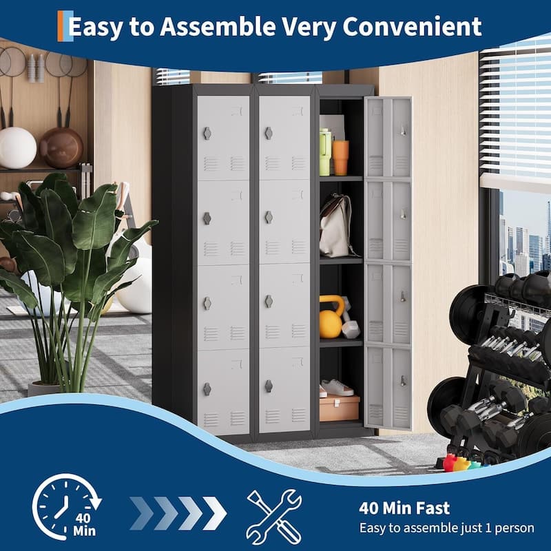 71" Tall Slim 4-Door Metal Locker Storage Cabinet for Office, School - N/A