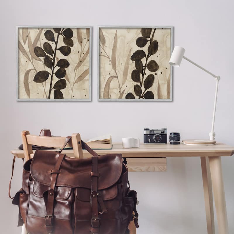Stupell Natural Tone Sprouting Leaves Framed Giclee Art Design By Krinlox (Set of 2)