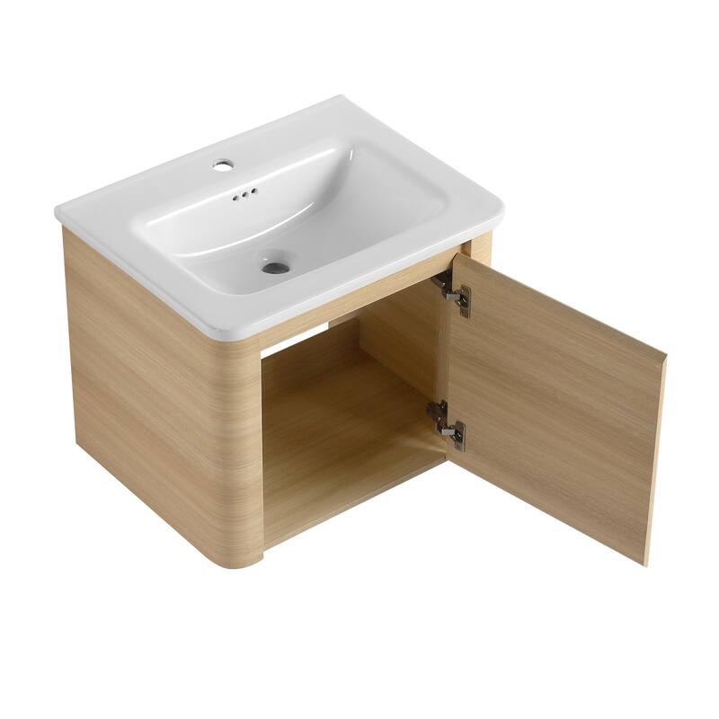 Malwee 24"/36"/48"/60" Floating Bathroom Vanity, Wall Mounted Bathroom Vanity with Ceramic Sink,Soft Close Door and Shelf