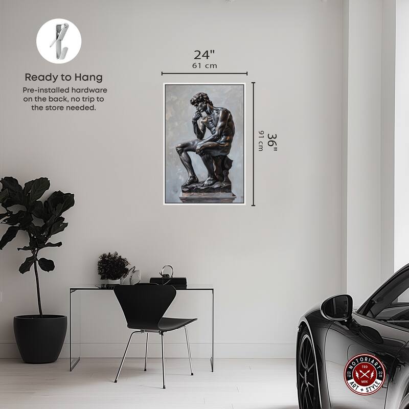 Notoriart Ebony Statue In Thought Framed Men Style 1 Piece Canvas Wall Art