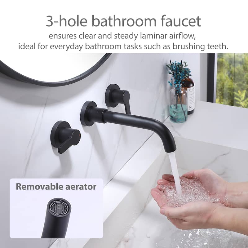 Modland Wall Mounted 2-Handle Bathroom Faucet, Water-Saving, Ceramic Valve & Matte Black