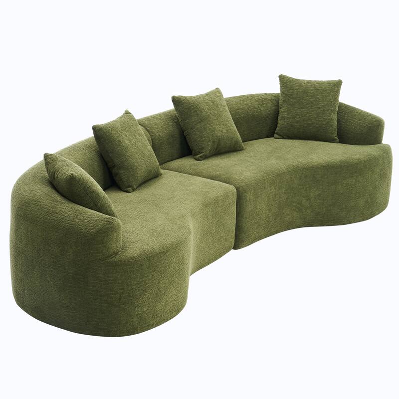 Chenille Floor Standing Curved Sectional Sofa Modular Lounge Sleeper Couch Full Compression Sponge Sofa with Pillows