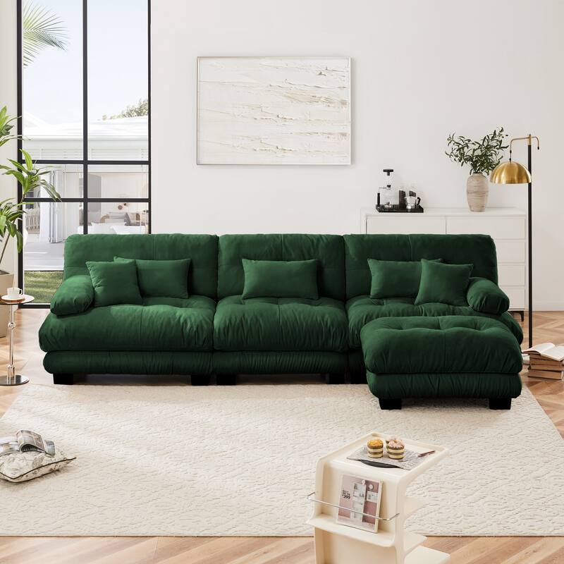 GDFStudio - Octavian Chenille 3-Seater Cloud Sofa with 1 Convertible Ottoman