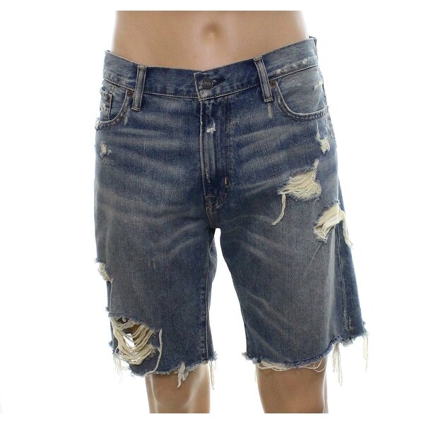 mens denim distressed shorts
