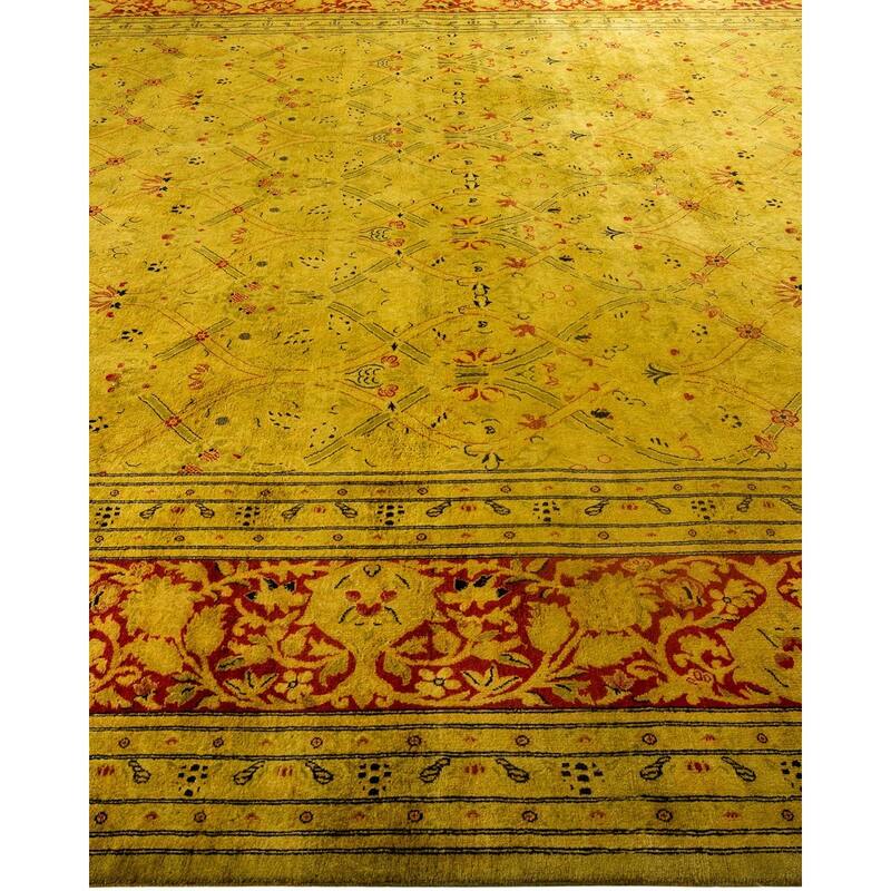 Overton Hand Knotted Wool Vintage Inspired Modern Contemporary Overdyed Green Area Rug - 9' 1" x 12' 0"