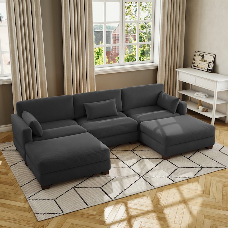 Corduroy Upholstered Modular Sectional Sofa for Living Room
