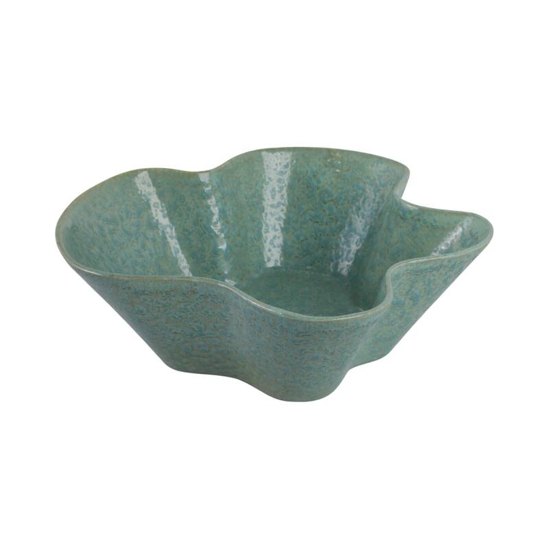 Ceramic Decorative Bowl with Wavy Edge and Textured Design - 13" Green - 13" x 13" x 4"