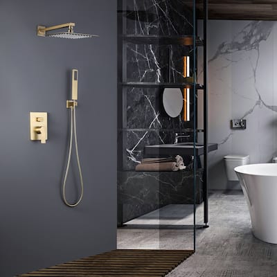 Luxury High-pressure Rain Shower Head Gold with Handheld Spray and Hose
