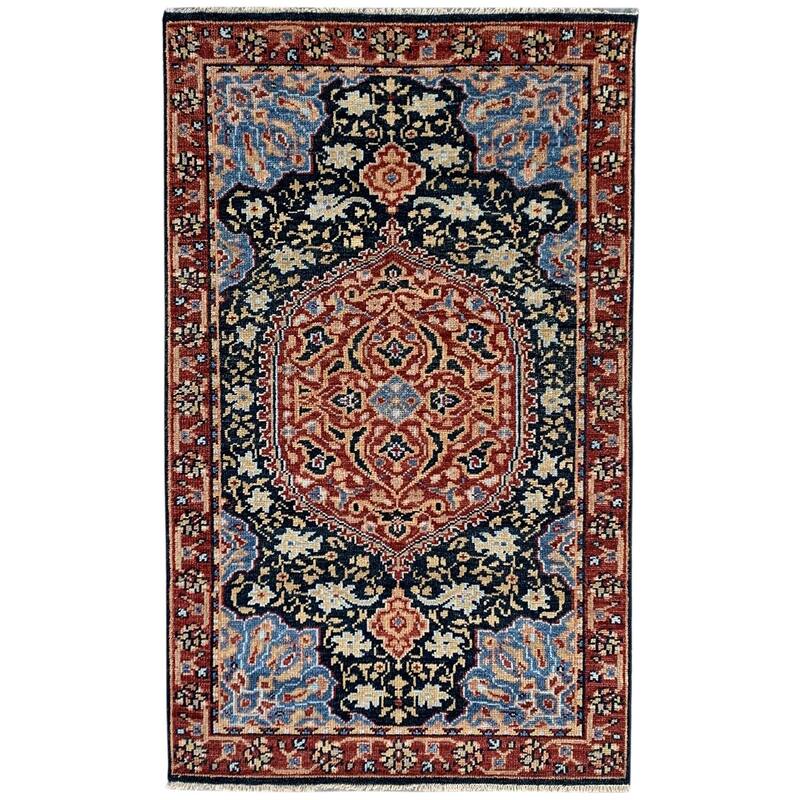 Navy/Red Hand Knotted Wool Traditional Oushak Rug, 6' x 9', soft elegant floor rug - L