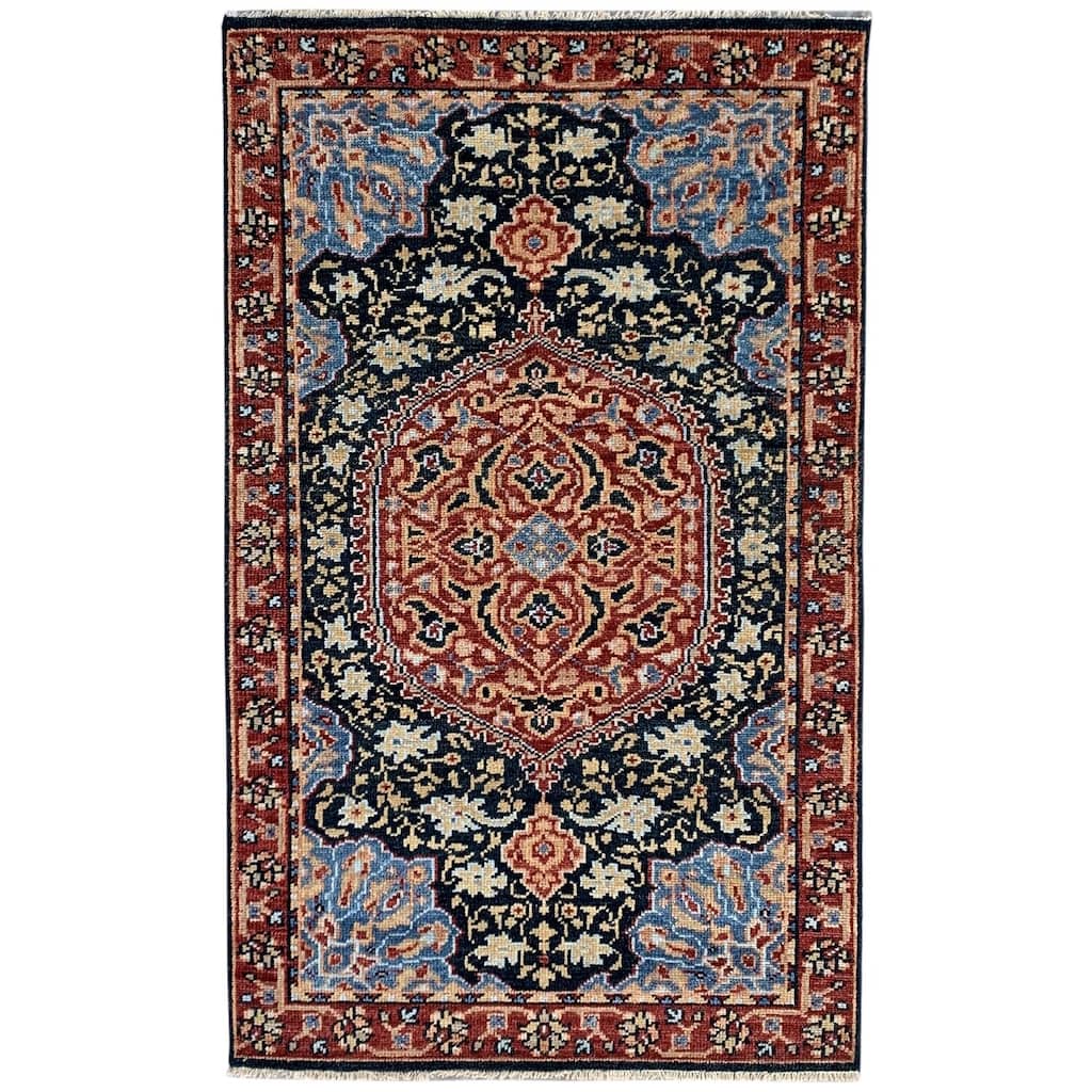 Navy/Red Hand Knotted Wool Traditional Oushak Rug, 6' x 9', soft elegant floor rug - L