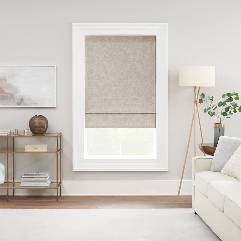 Eclipse Drewton Motorized 100% Blackout Cordless Textured Roman Shade - 64x31 - Linen