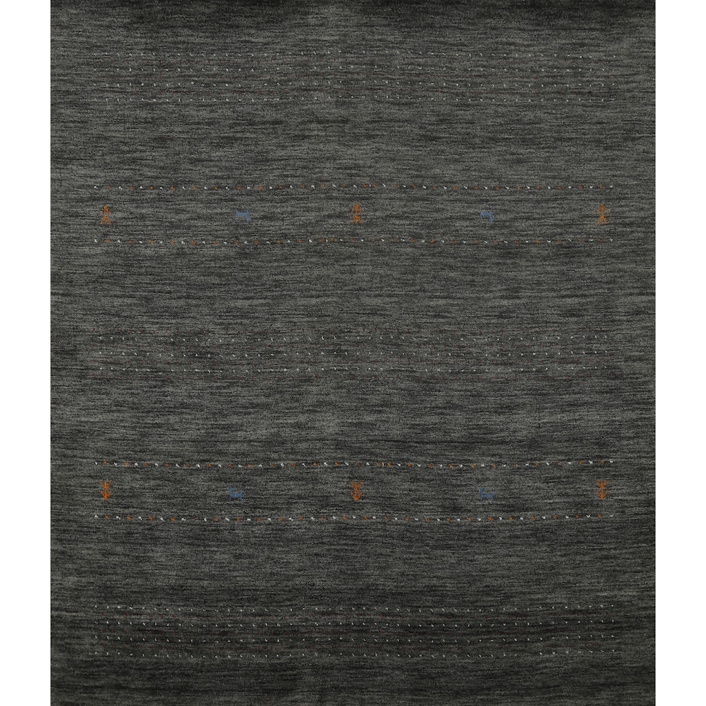 Hand Knotted Oriental 100% Wool Carpet Tribal Stripe Greys & Charcoal Gabbeh Area Rug - 6' 9'' X 6' 7''