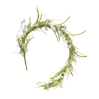 White Wild Flowers and Silver Dollar Garland 4ft - Green