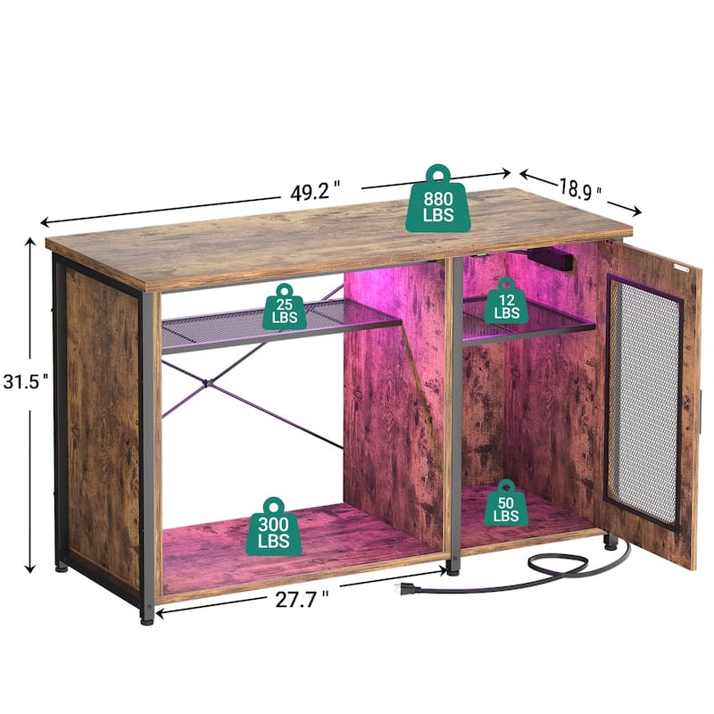 Aquarium Stand with USB Port and LED Light, Fish Tank Stand with Cabinet