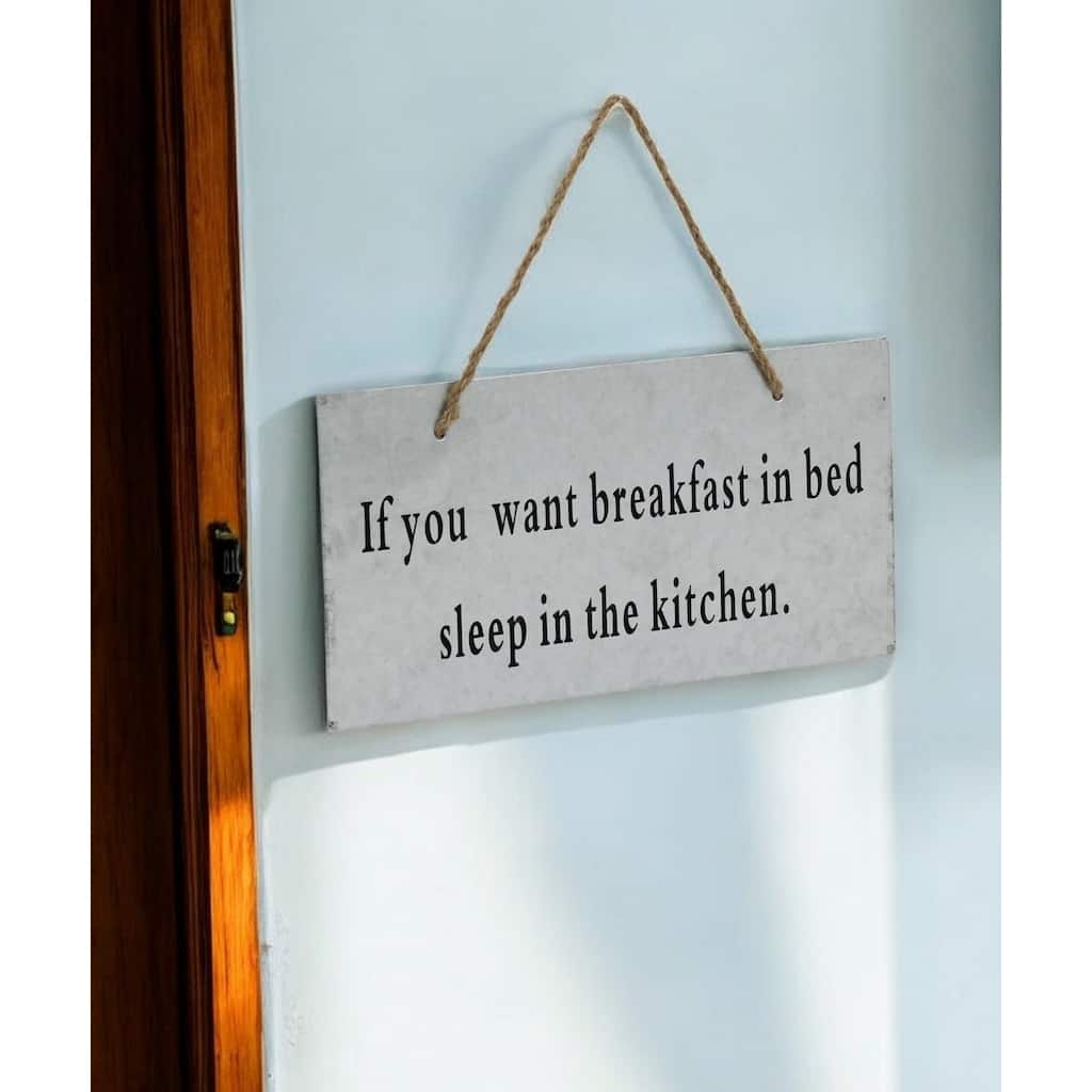HomeRoots 6" X 12" Gray Handcrafted Breakfast In Bed Galvanized Metal Wall Decor