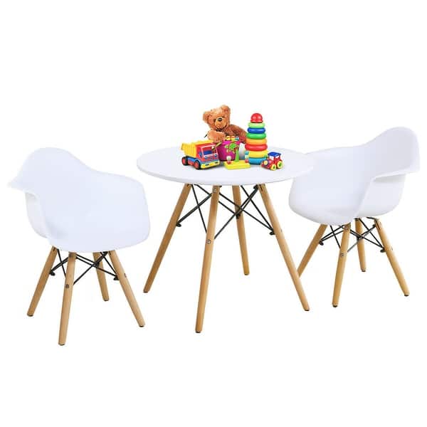 slide 2 of 10, Gymax 3 Piece Kids Round Table Chair Set with 2 Arm Chairs White White