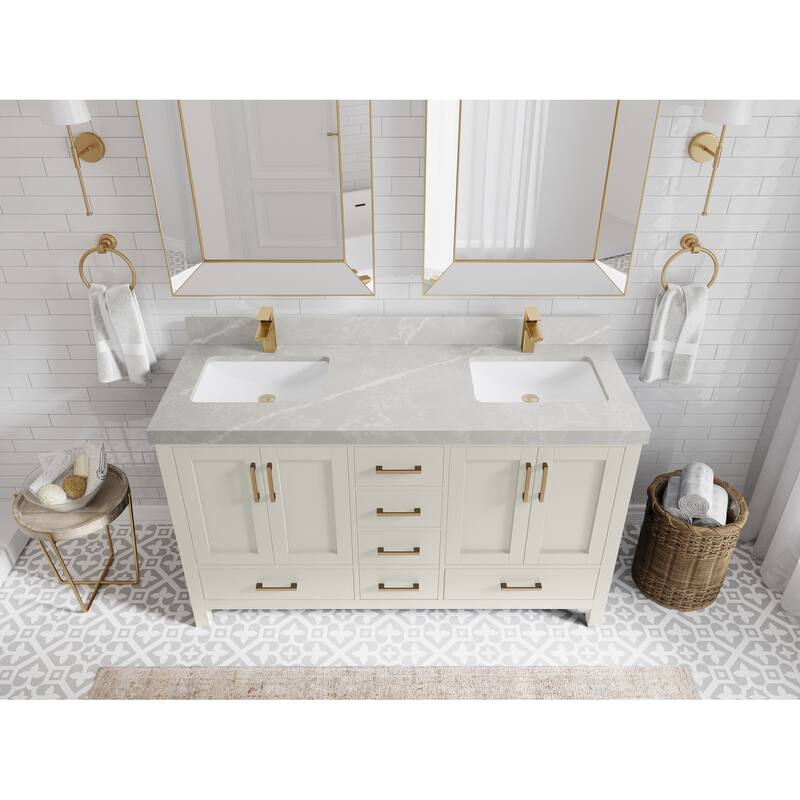 Willow Collections 60 in. W x 22 in. D Malibu Double Sink Bathroom Vanity with Countertop - 2" Pearl Gray - Finegrain