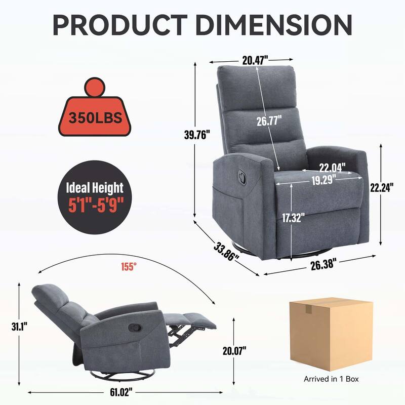 Manual Recliner Chair with Rocker and Swivel,for Living Room Comfort and Relaxation