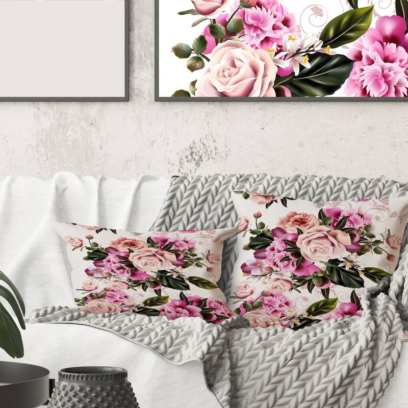 Designart 'Vintage Peony Flowers' Traditional Printed Throw Pillow