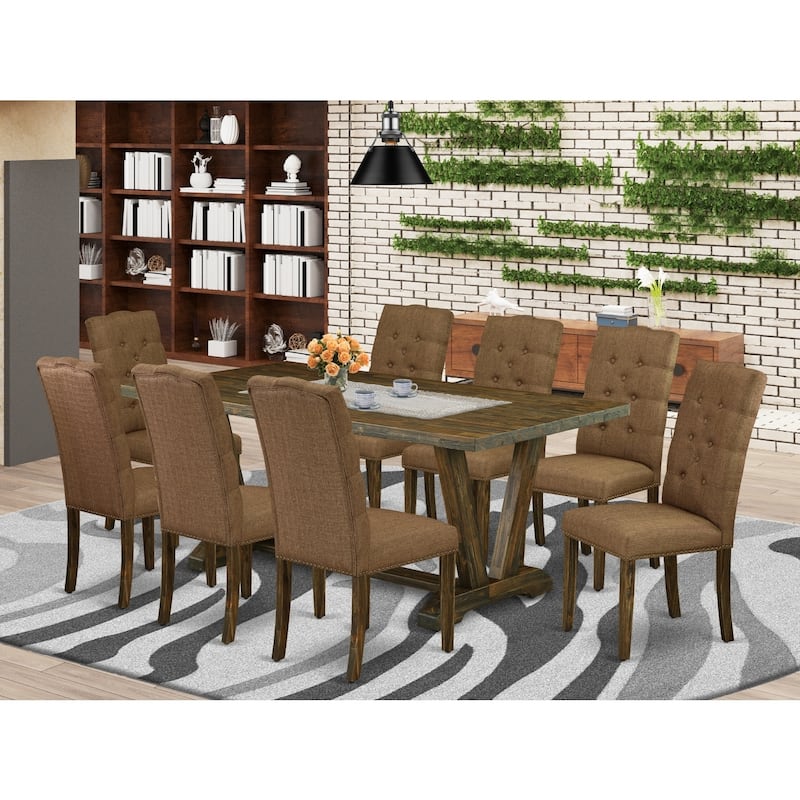 Handcrafted Dinette Set - 9 Piece Dining Room Set - Hardwood Table & Parsons Chairs