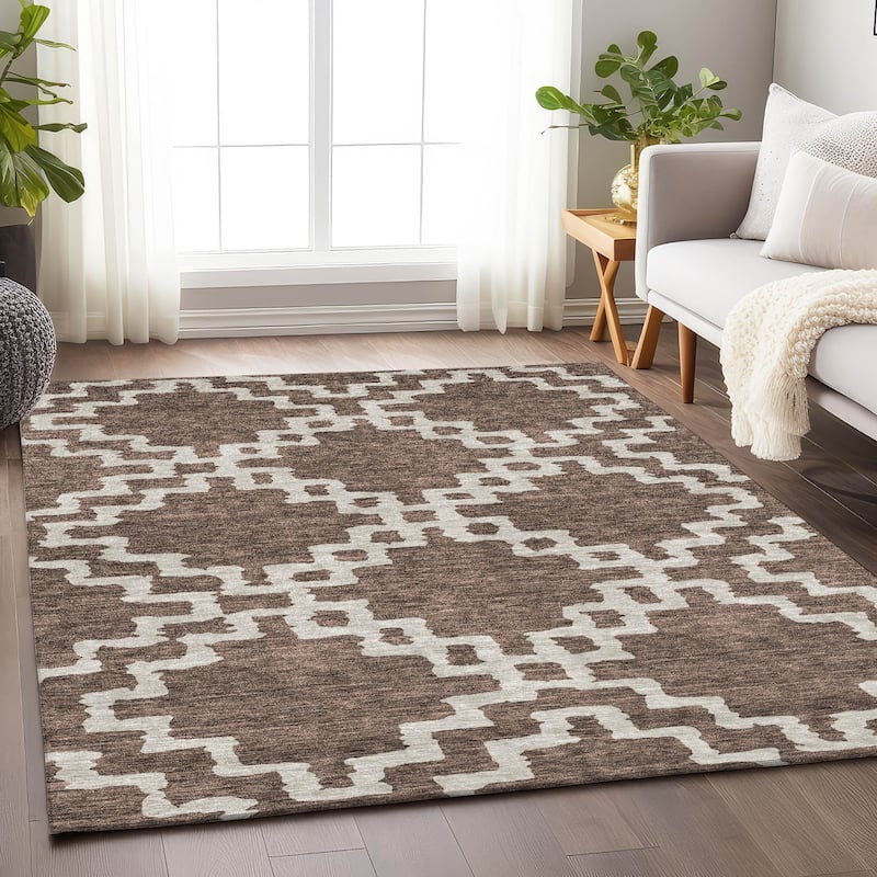 Machine Washable Indoor/ Outdoor Chantille Geo Trellis Rug