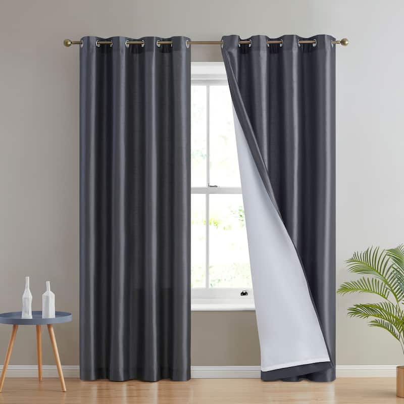 HLC.me Jefferson Faux Silk Semi Sheer Light Filtering Lined Grommet Window Curtain Bedroom, 2 Panels - 54 W x 63 L per panel - Set of 2 - Charcoal Grey