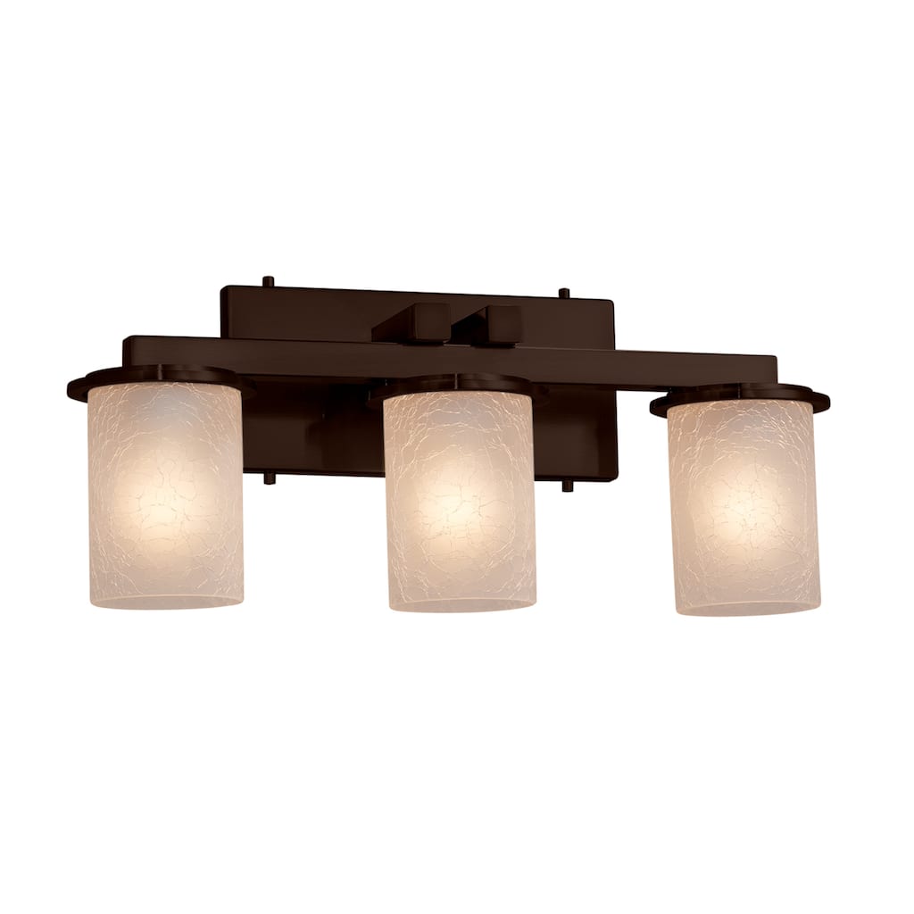 Justice Design Fusion Dakota 3-light Dark Bronze Bath Bar, Frosted Crackle Cylinder w/ Flat Rim Shade