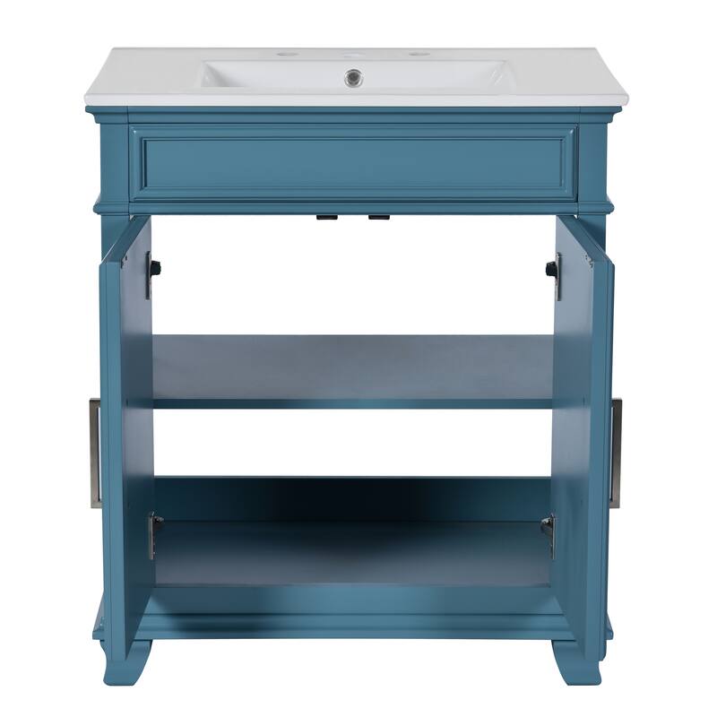 30 Inch Bathroom Vanity with Resin Sink - Freestanding Vanity with Storage Shelf and Solid Wood Frame