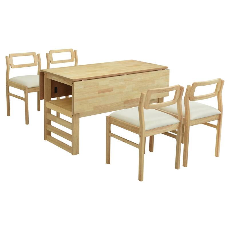 Drop-Leaf Dining Set with Extendable Table & 4 Ladder Back Chair