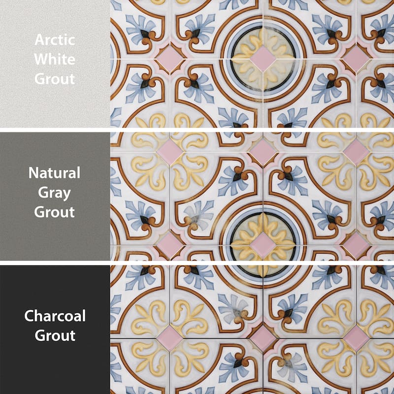 Merola Tile Vaudeville Octagon Deco Diglas with Taco Pink 7-7/8" x 7-7/8" Porcelain Floor and Wall Tile