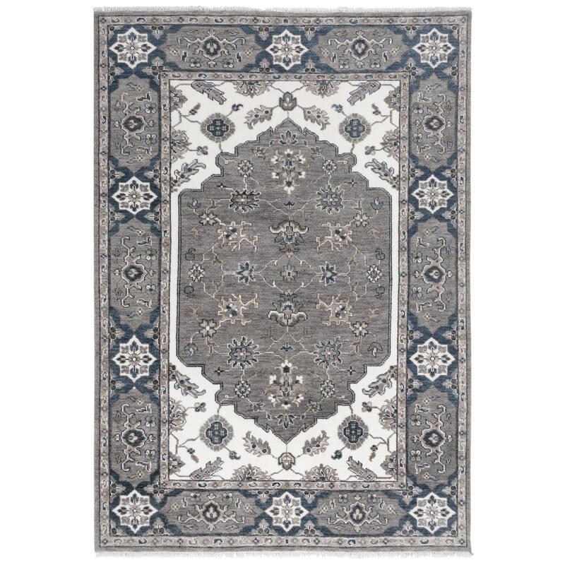 Alora Decor Greek Transitional Medallion Wool Area Rug - 6' x 9' - Gray/Ivory