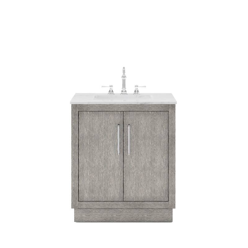 Hugo Carrara White Marble Countertop Vanity in Grey Oak