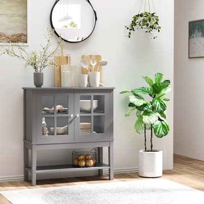 Glass Door Sideboard With Adjustable Shelf