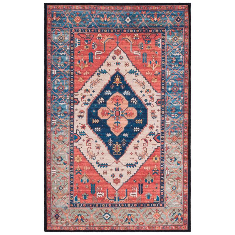 SAFAVIEH Tucson Machine Washable Slip Resistant Ozden Traditional Rug - 3' x 5' - Rust/Blue