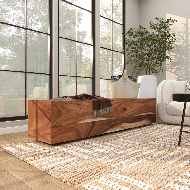 Brown Wood Block Bench with Elevated Base